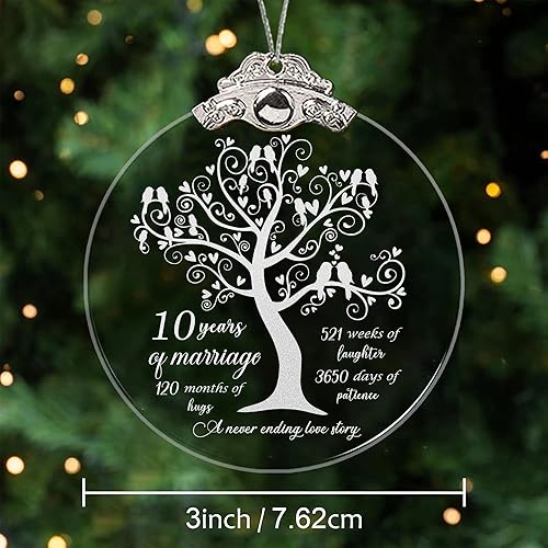 Miniatura 3 de Adorno de 10 años para él y ella, regalo de 10 aniversario de boda, 10 para pareja, 10 años para esposa, marido, adorno de Navidad de 3 pulgadas