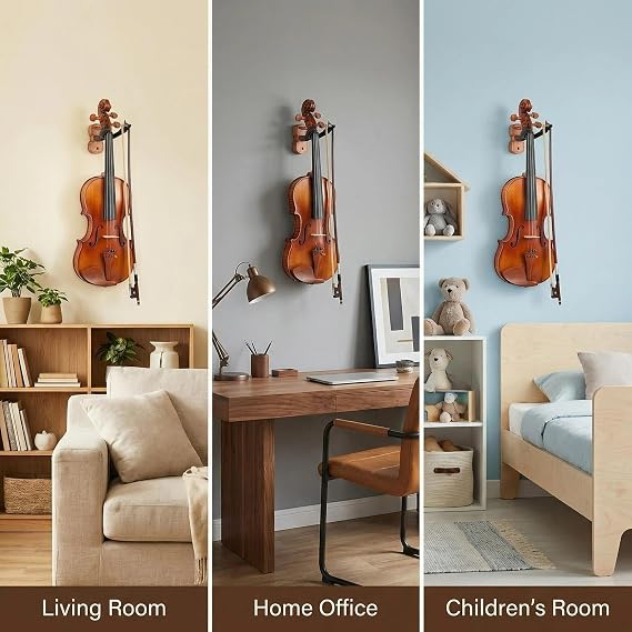 WOGOD Violin Wall Mount, 6 Pack Wooden Violin Shape Instrument Display Hooks, Violin Hangers for Violin, Viola, Universal String Instrument Holder for Home Music Room Decor