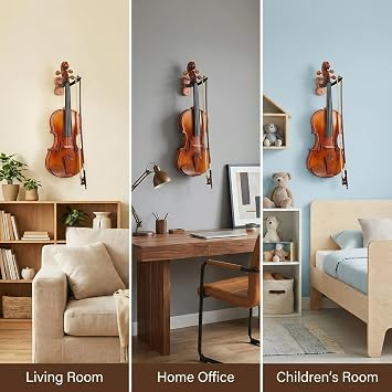 WOGOD Violin Wall Mount, 6 Pack Wooden Violin Shape Instrument Display Hooks, Violin Hangers for Violin, Viola, Universal String Instrument Holder for Home Music Room Decor