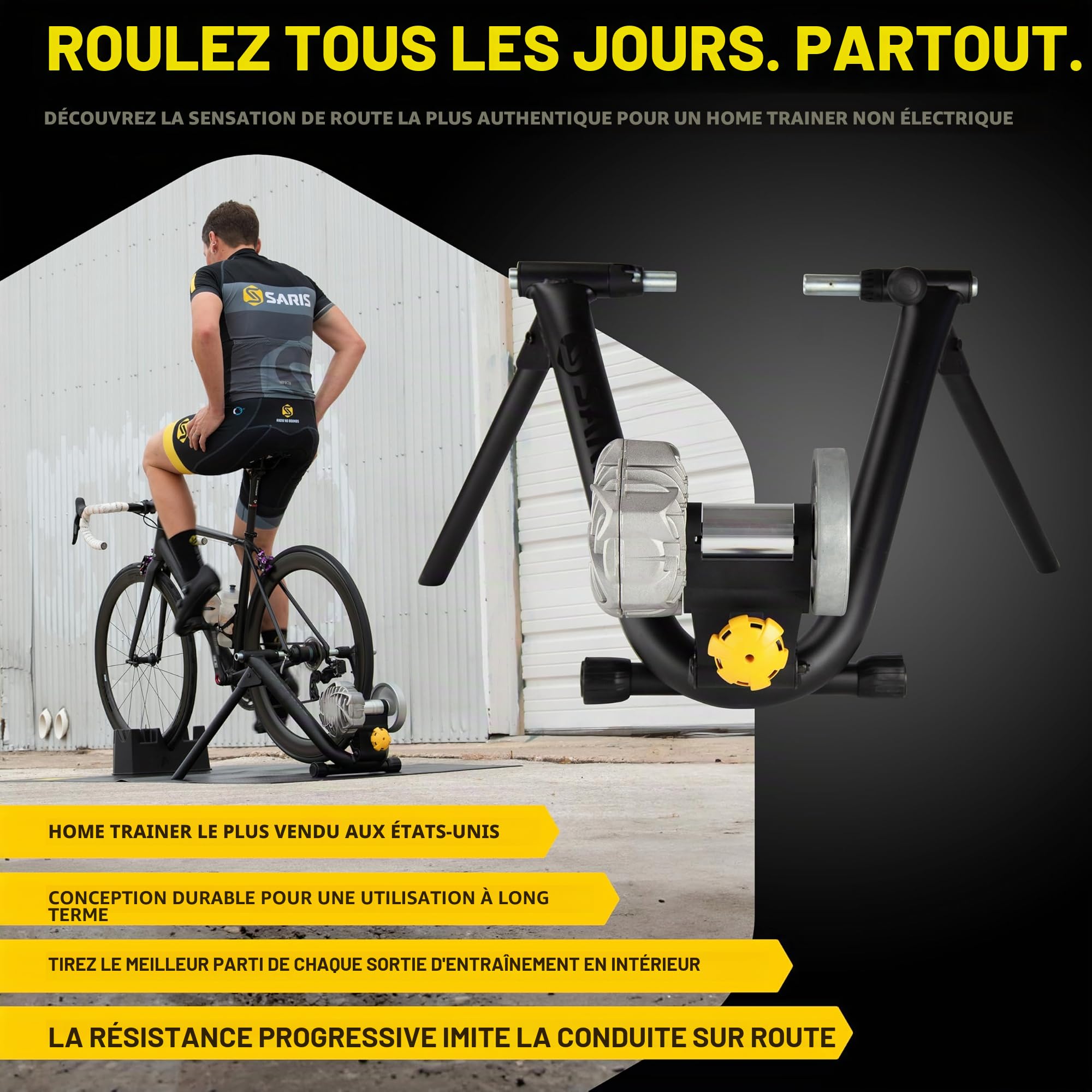 Saris Fluid2 Entraîneur de vélo d'intérieur, Option Intelligente équipée, Convient aux vélos de Route et de Montagne, Compatible avec l'application Zwift