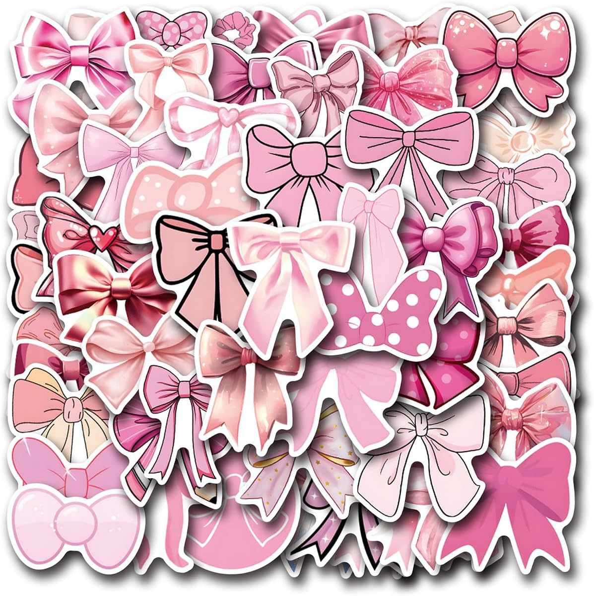 55PCS Coquette Bows Stickers,Pink Aesthetic Stickers Cute Bow Tie Decals,Waterproof Vinyl Stickers for Water Bottles Laptop (Coquette)