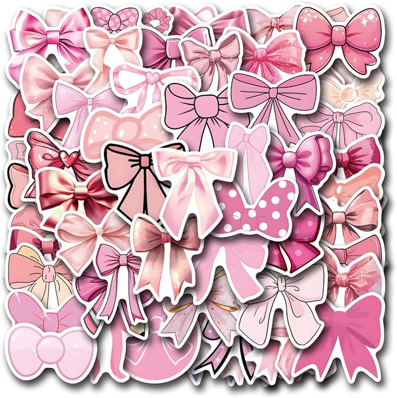55PCS Coquette Bows Stickers,Pink Aesthetic Stickers Cute Bow Tie Decals,Waterproof Vinyl Stickers for Water Bottles Laptop (Coquette)