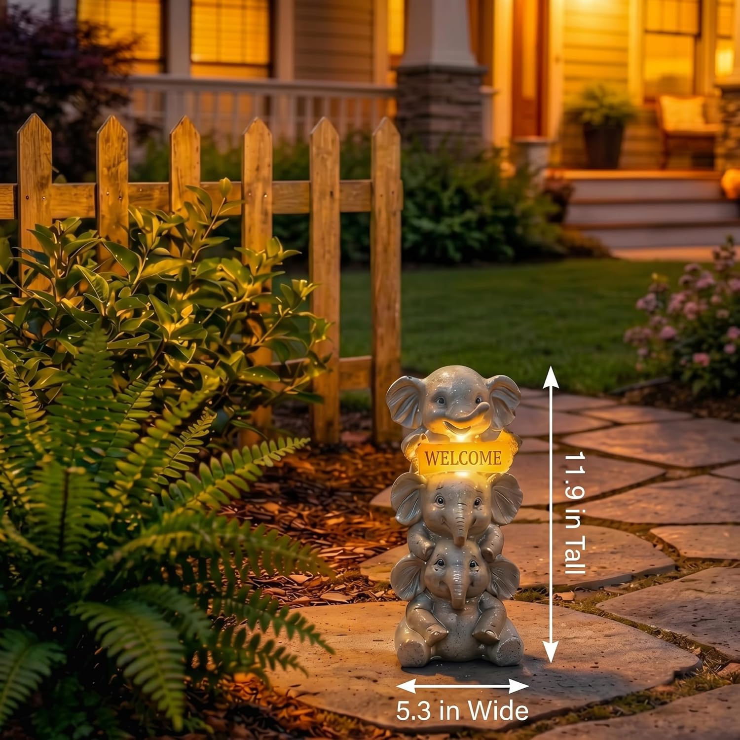 Lyeasw Solar Elephant Garden Statue with Lighted Welcome Sign, Outdoor Decor for Patio Porch Yard, Cute Elephant Family Figurine for Garden, Gift for Mom Grandma Garden Lovers