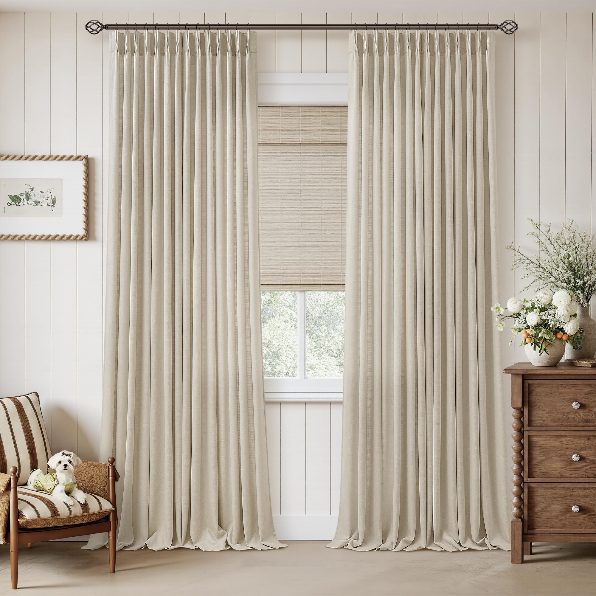 Photo 1 of TWODRAPES Pinch Pleated Linen Curtains - 40"W x 120"L - Oatmeal (2 Panels)