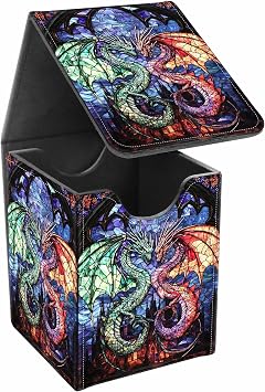 Card Deck Box, Card Storage Box Fits 100+ Single Sleeved Cards, Large Capacity PU Leather Card Storage Box with Strong Magnet for Magic Commander TCG/CCG, Castles And Dragons