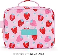 Vista 5 de mibasies Lonchera infantil para niñas pequeñas, bolsa de almuerzo aislada y reutilizable para la escuela, fresas surtidas, color rosa