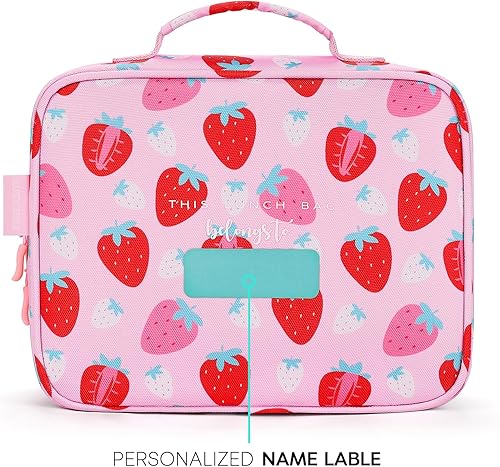 Miniatura 5 de mibasies Lonchera infantil para niñas pequeñas, bolsa de almuerzo aislada y reutilizable para la escuela, fresas surtidas, color rosa
