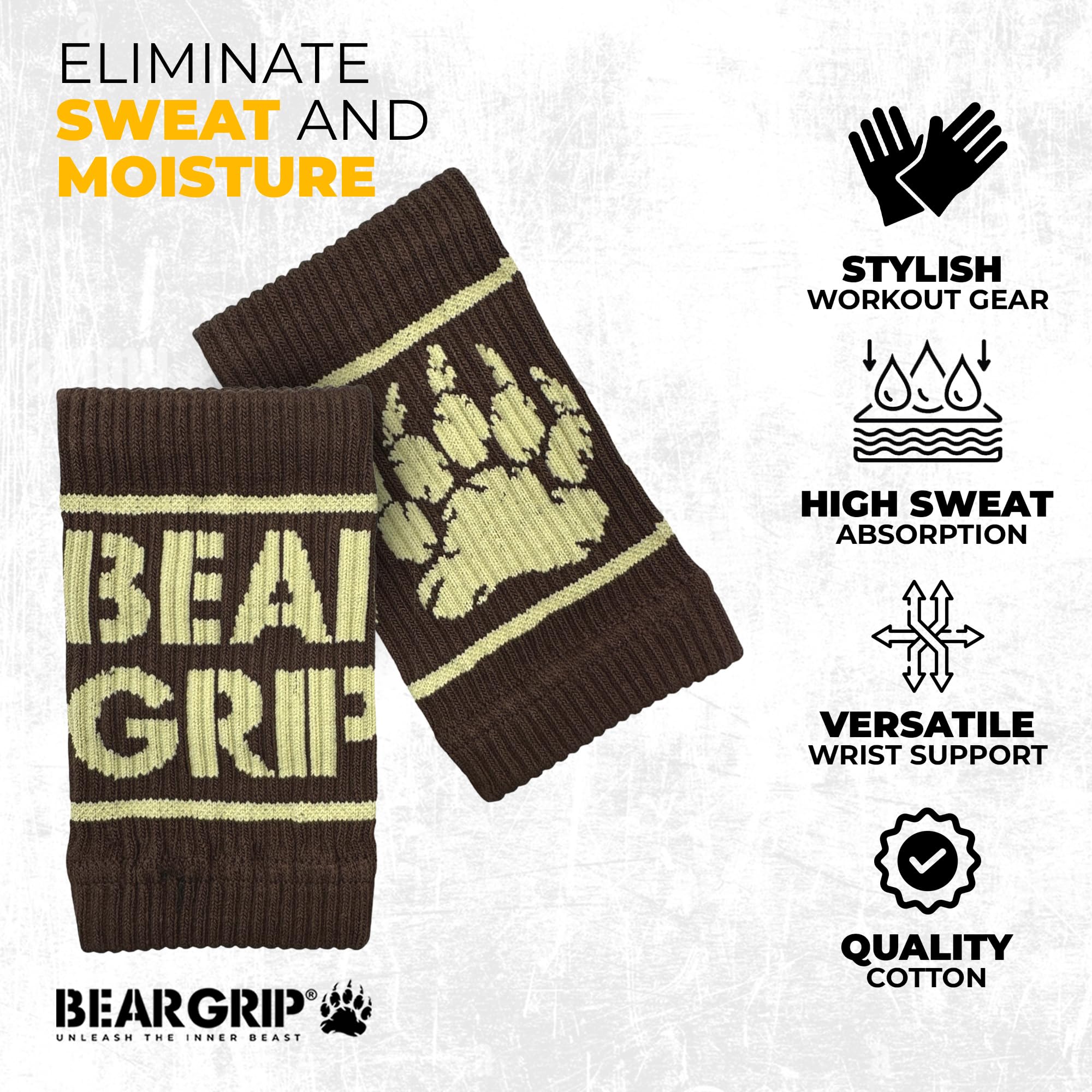 BEAR GRIP - Bracelets de sudation pour la protection du poignet - Crossfit, haltérophilie, tennis, exercices de remise en forme - En coton, nylon et élasthanne - Pour homme et femme