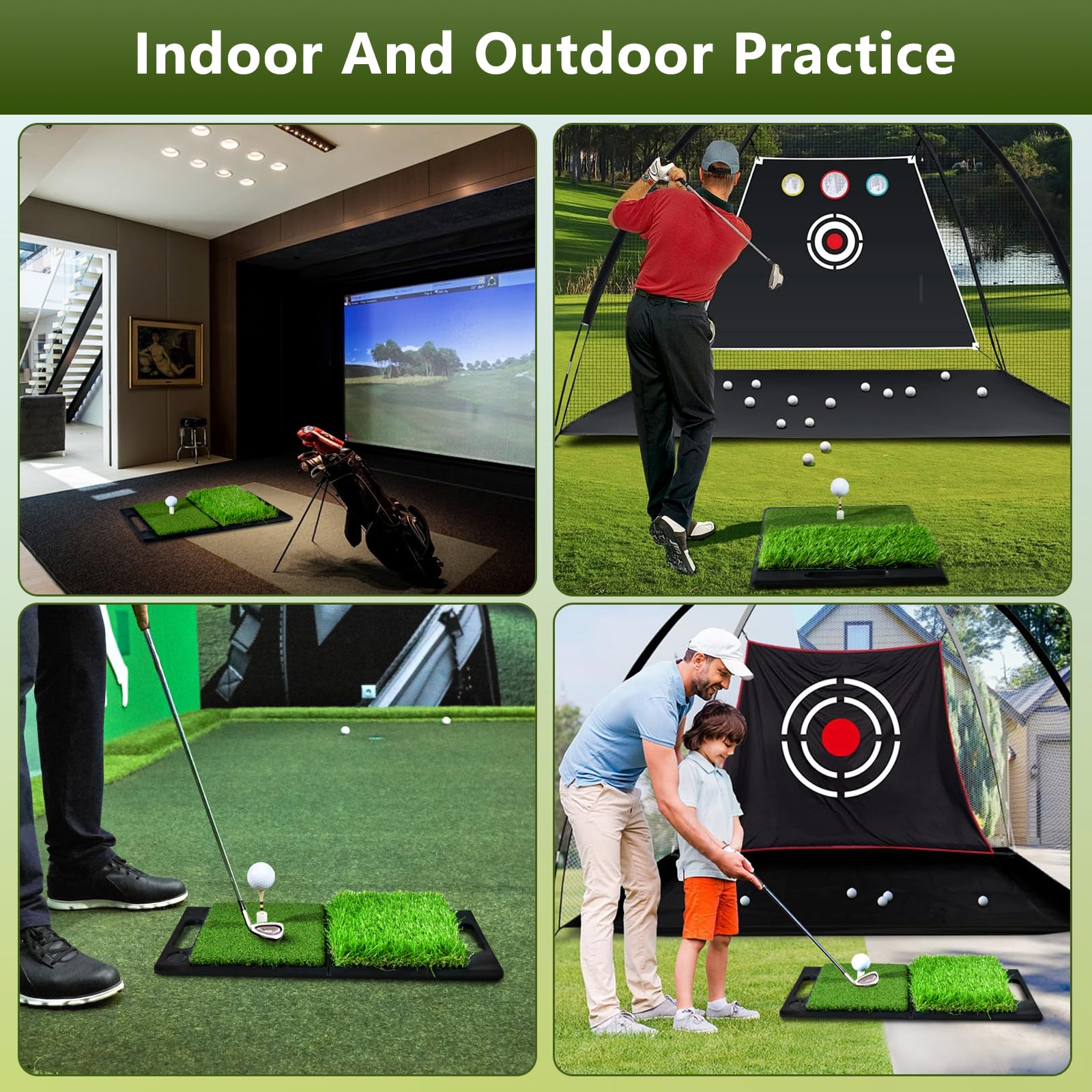 Golf Abschlagmatte 51 x 40 cm,Golf Übungsmatte mit 4 Golfbällen & Zubehör für Zuhause Indoor Outdoor Erwachsene