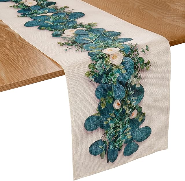 Sage Green Table Runner Eucalyptus 180x30cm Linen Rustic Table Runner for Coffee Table Dining Table Home Spring Summer