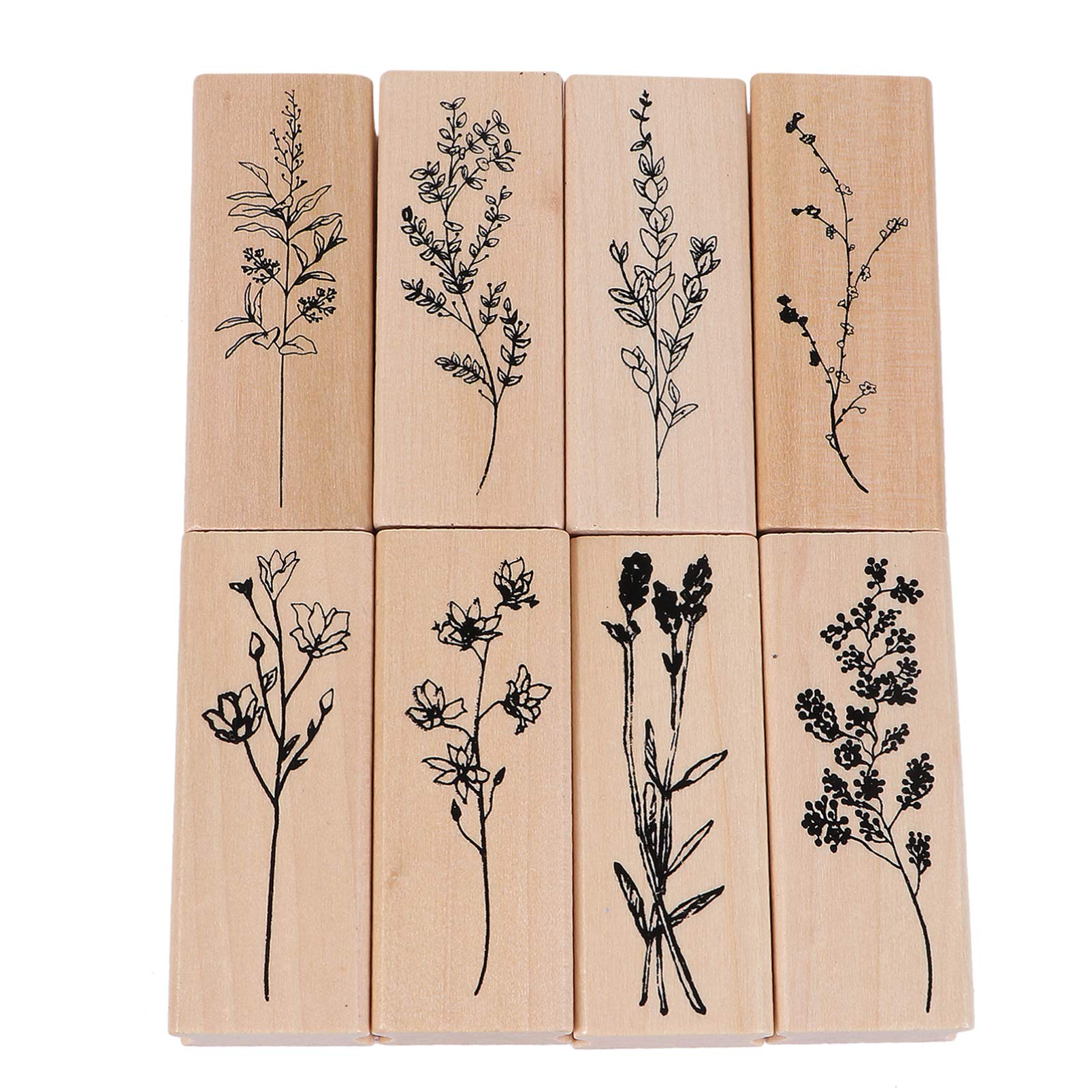 Holzstempel-Set 8 Stück – Pflanzen & Blumen Motive, Für Scrapbooking, Tagebuch & Karten