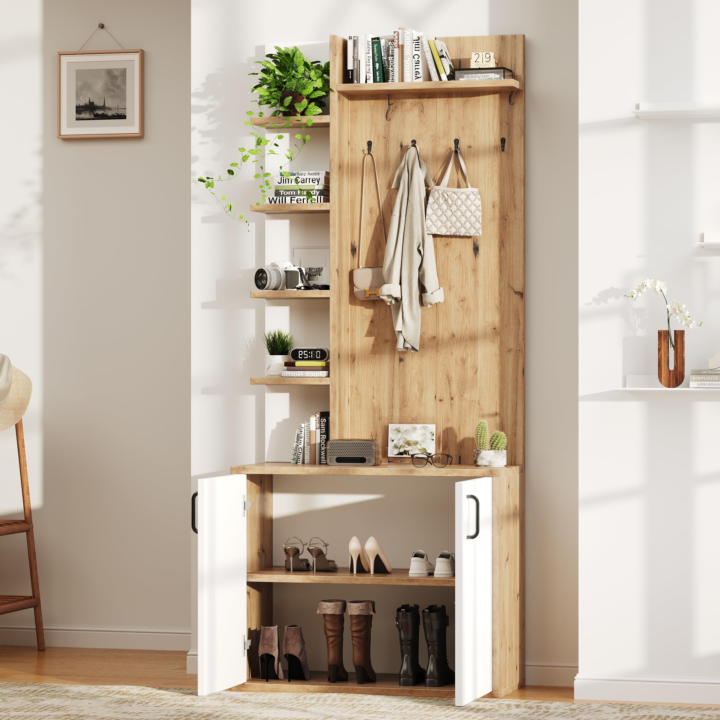 Porte-Manteau à 5 Niveaux avec Rangement Chaussures pour Entrée 180cm