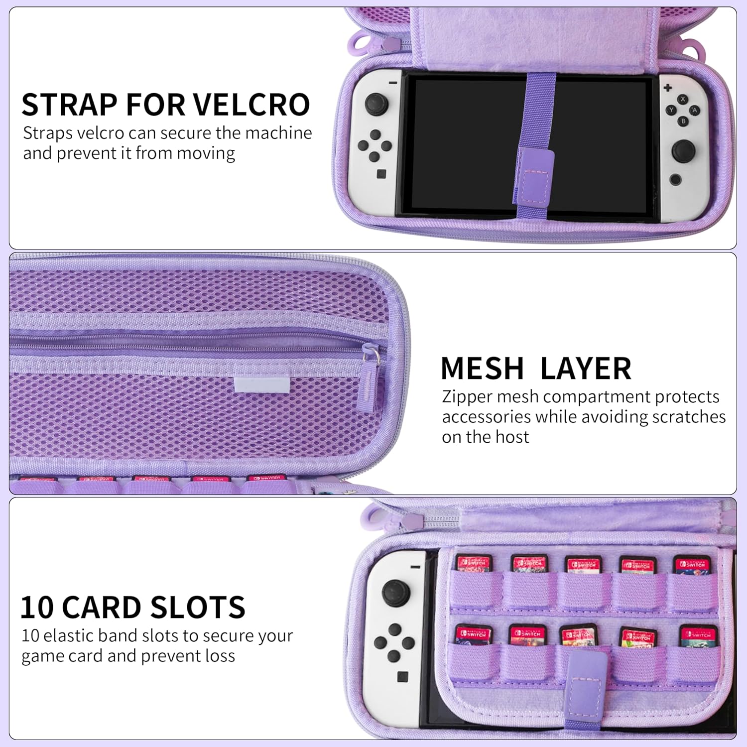 HYPERCASE Cute Carrying Case Set for Nintendo Switch OLED, with Purple Switch Travel Bag of Unicorn, PC Switch OLED Protective Cover Skin, Screen Protector, Shoulder Strap & Thumb Caps - Image 2