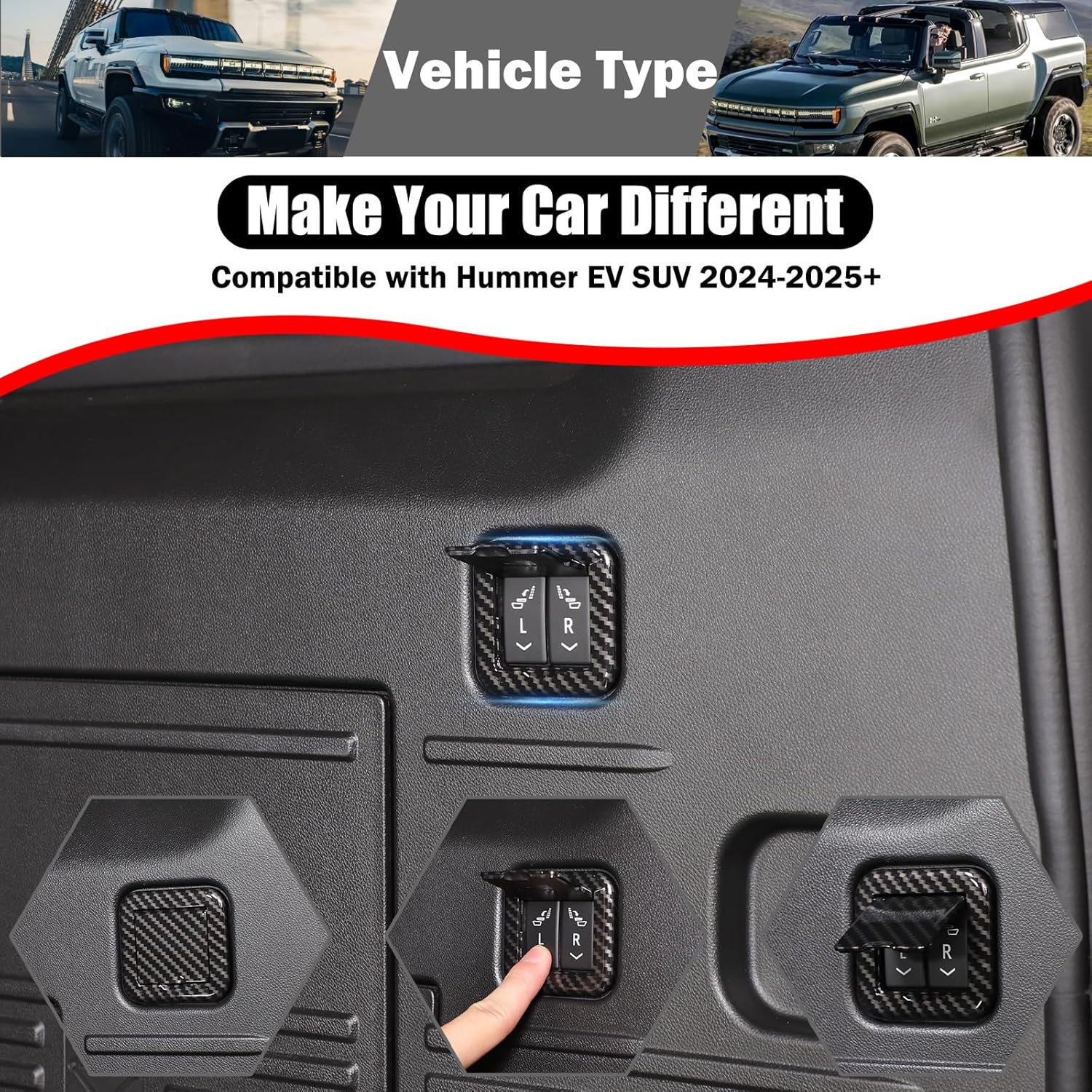 for Hummer EV SUV Trunk Seat Adjustment Button Cover Trim,Inner Rear Trunk Seat Adjuster Button Switch Cover Trim Compatible with Hummer EV SUV 2024 2025+ (Carbon Fiber Pattern)