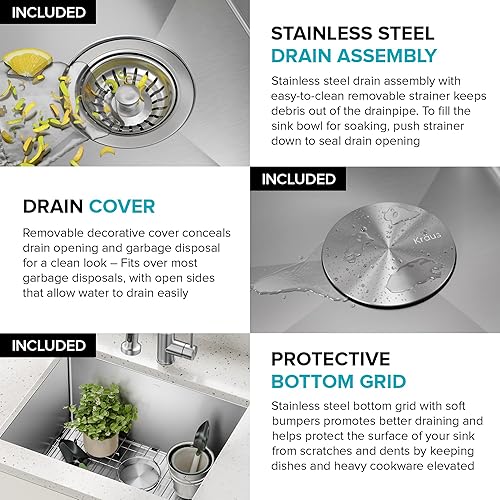 Miniatura 12 de Kraus - Standart PRO - KHU101-24L - Fregadero empotrado de 24 pulgadas y calibre 16, de una sola tina, para cuarto de lavado o de servicio, de radio