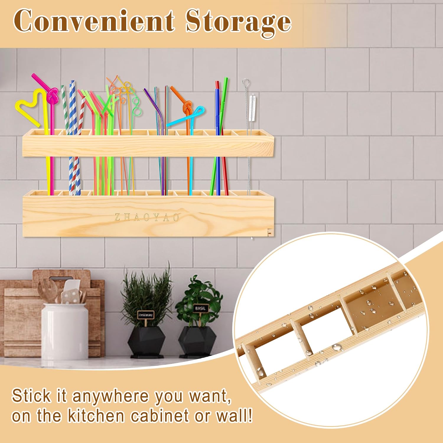 Wooden Straw Holder for Cabinet