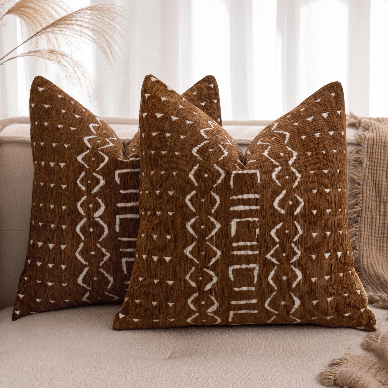 MIULEE Set di 2 Federe Cuscini Copricuscini Fodera pattern per Cuscino Federe per Cuscini Decorativi con Cerniera Nascosta Adatto per Camera da Letto Salotto Soggiorno Beige 45x45 CM
