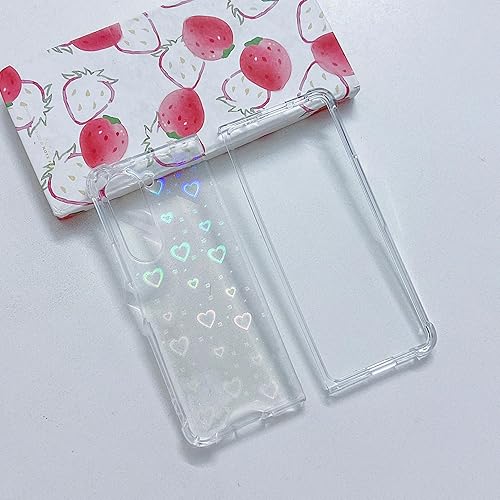 Miniatura 5 de Funda compatible con Samsung Galaxy Z Fold 5, transparente con corazón para mujer, de TPU suave + PC con purpurina brillante, a prueba de golpes,
