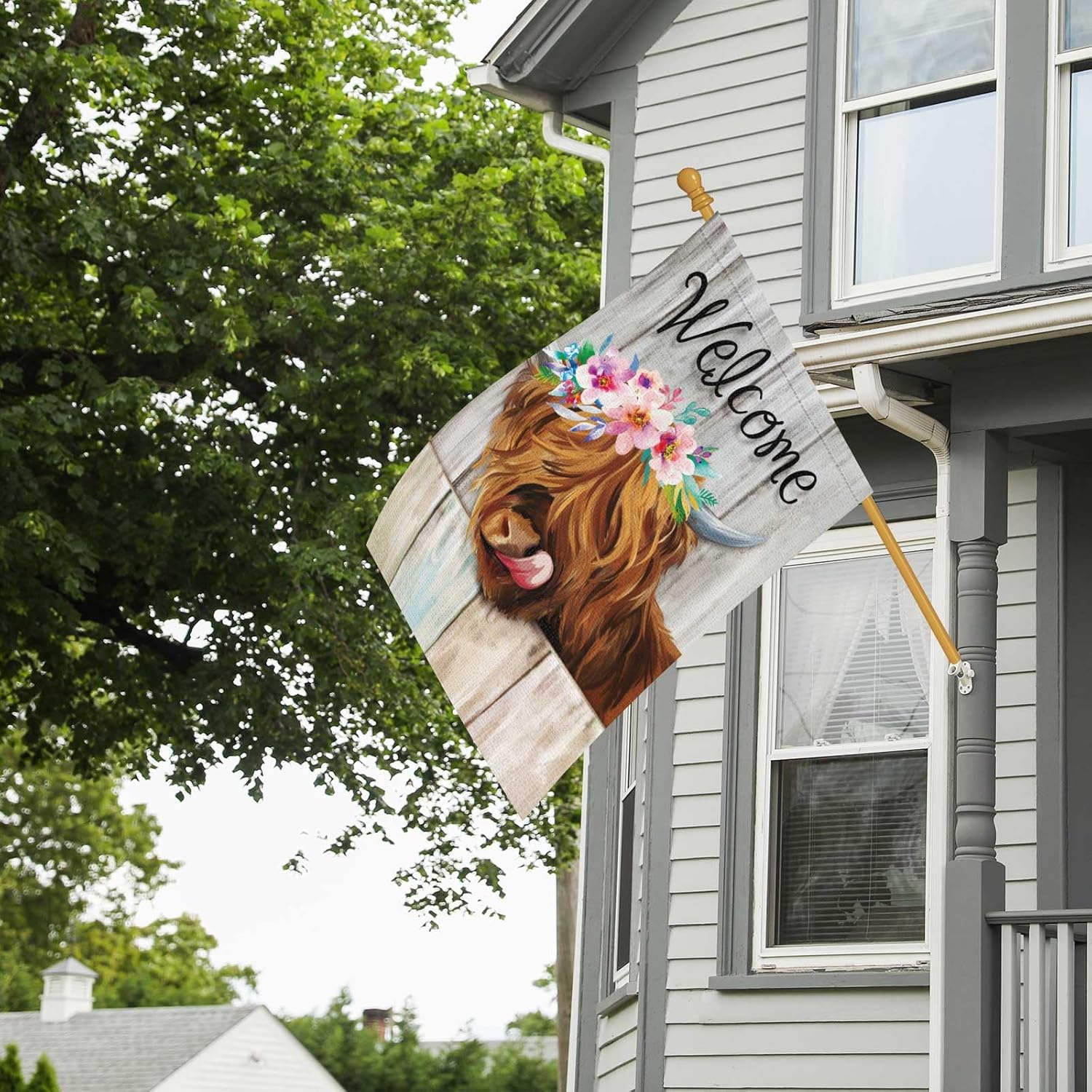 Heyfibro Welcome Summer Highland Cow Garden Flag 28x40 Inch Double Sided Burlap, Farmhouse Floral Cow Yard Decor Spring Summer Flowers Porch Flag for Rustic Seasonal Outdoor Decoration(ONLY FLAG) - Image 3