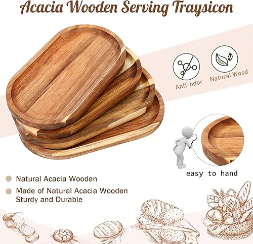 Miniatura 10 de 4 bandejas de madera de acacia ovaladas de madera rústica, bandeja decorativa grande de madera natural para comida, charcutería, queso, pan, fruta,