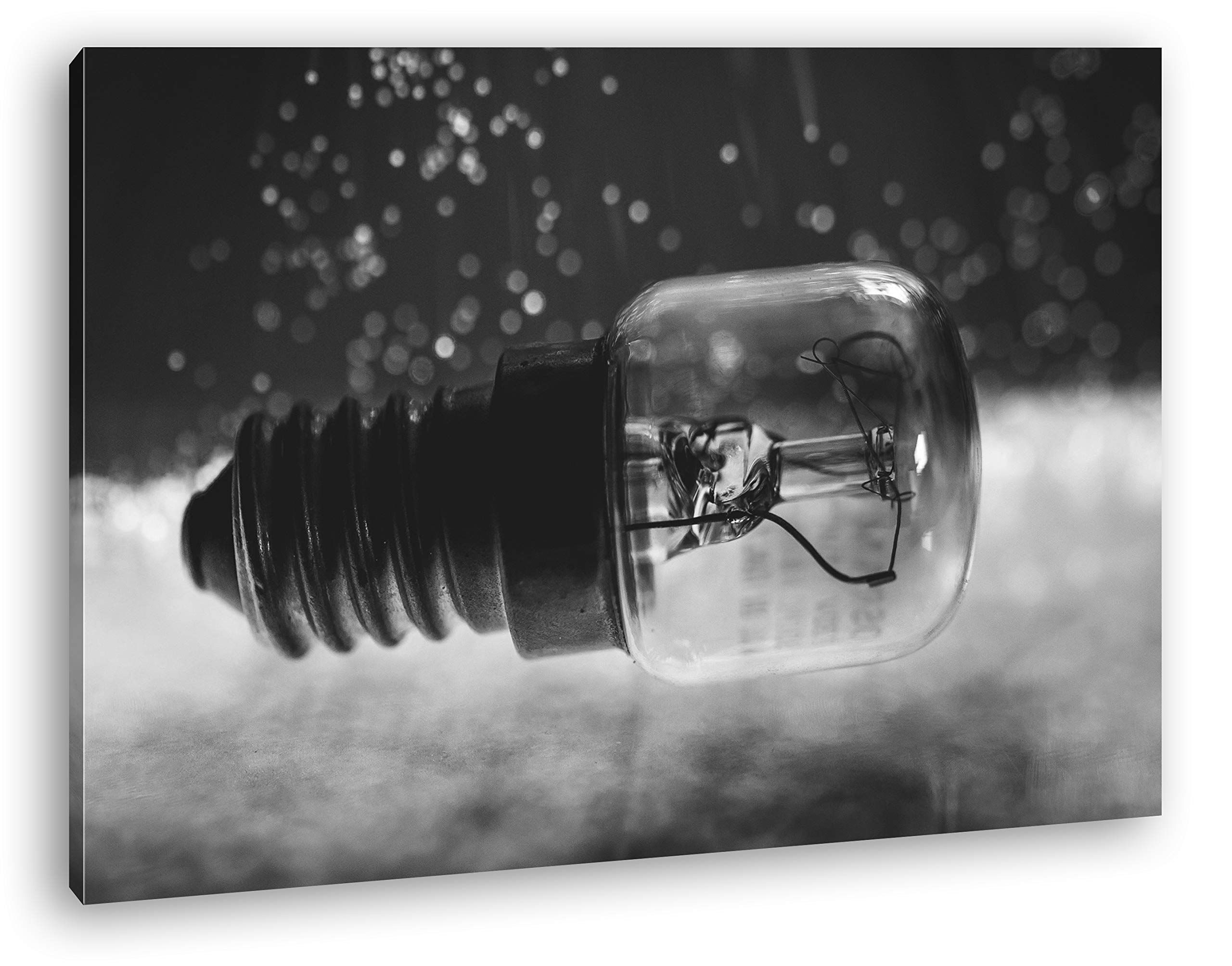 Bombilla Rosca Efecto: Blanco y Negro como Lienzo, diseño Enmarcado en Marco de Madera, impresión Digital Marco, no es un póster o Cartel, 100x70