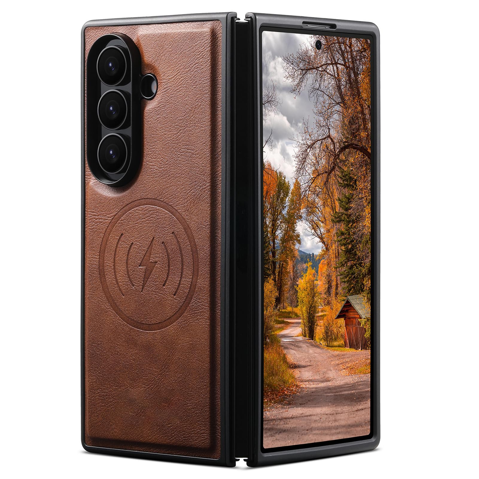 Magnetyczne etui do Samsung Galaxy Z Fold 8 Ultra, skórzane etui ochronne | Eleganckie etui odporne na odciski palców cienkie bezprzewodowe ładowanie miękkie etui odporne na upadek, brązowe