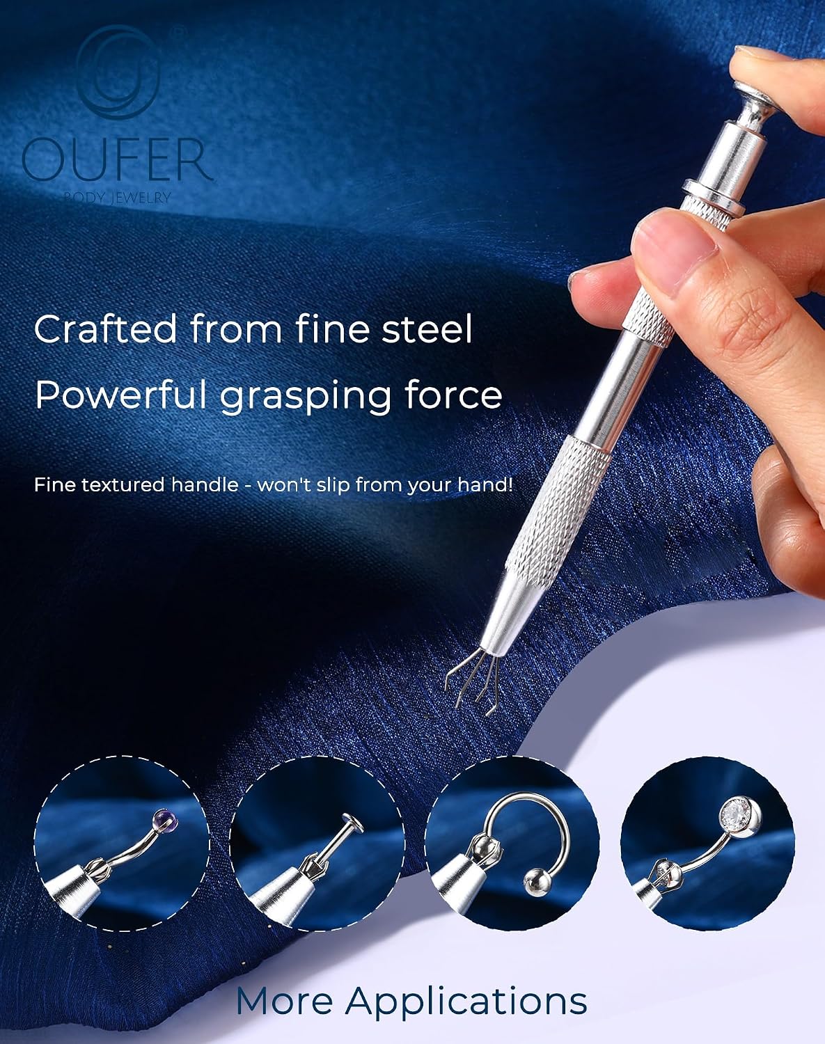 OUFER Piercing Ball Grabber, 16G 18G Flat Back Earrings Piercing Guide needle Tool, Surgical Steel Internally Threaded Push Pin External Thread Assistant Body Piercing Kit for Ear Nose Lip Tool