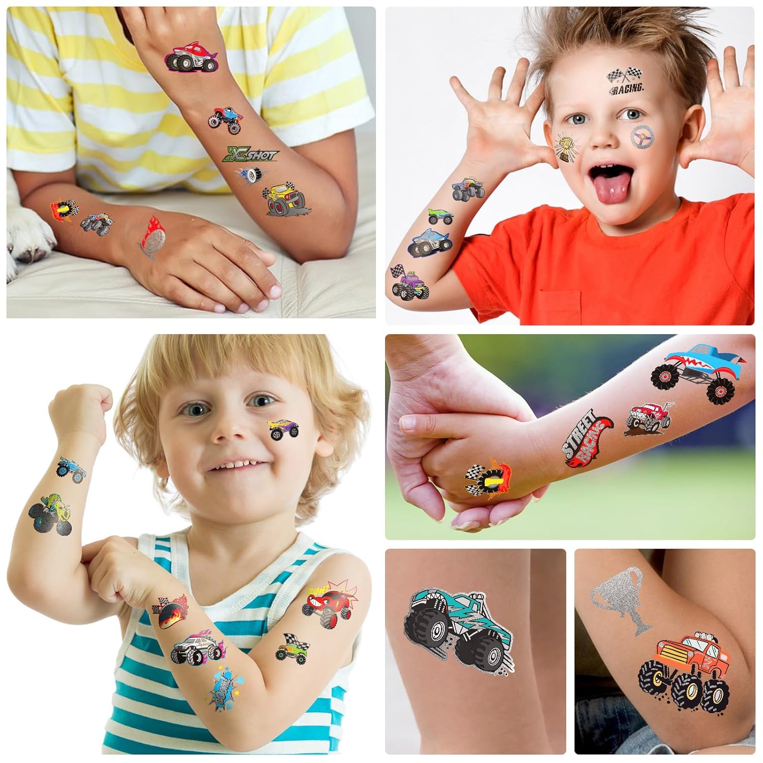 75 PCS Toddler Tattoos Hot Wheel Birthday Decorations Hot Wheel Party Favors, Kids Tattoos Temporary for Boys Monster Truck Racing Car Flag Fake Tattoos, Hot Wheel Cars Party Supplies