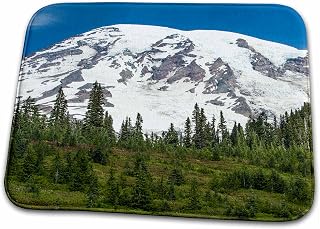 3dRose Bathroom Bath Rug Mat - Mt Rainer and Forested Moraines, Mt. Rainier National Park National Park