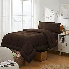 Sweet Home Collection 5 Piece Comforter Set Bag Solid Color All Season Soft Down Alternative Blanket & Luxurious Microfiber Bed Sheets, Brown, Twin XL