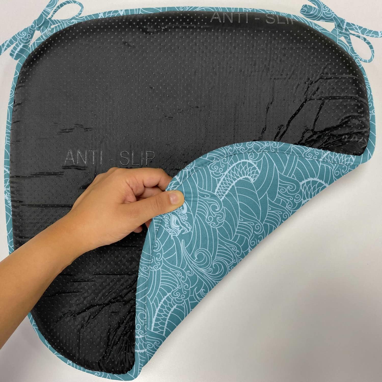 Lunarable Dragon Chair Seating Cushion Set of 4, Dragon Illustration Drawn in Swirling Lines Dreamy Design Curvy Pattern, Anti-Slip Seat Padding for Kitchen & Patio, 16"x16", Pale Blue Teal