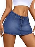 IWD Denim Mini Skirt for Women Low Waisted Jean Micro Skort with Shorts Stretch Casual Jean Skirt