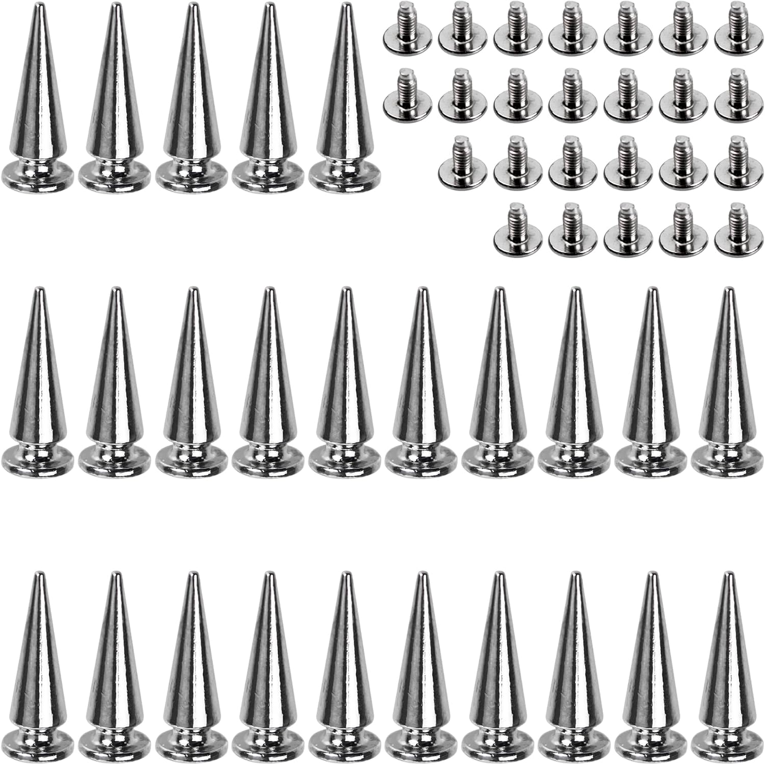 pson 25 Sets 1 Inch Spikes and Studs, Silver Metal Rivets Bullet Tree Spike, Punk Studs and Spikes for Clothing, Shoes, DIY, Leather, Craft