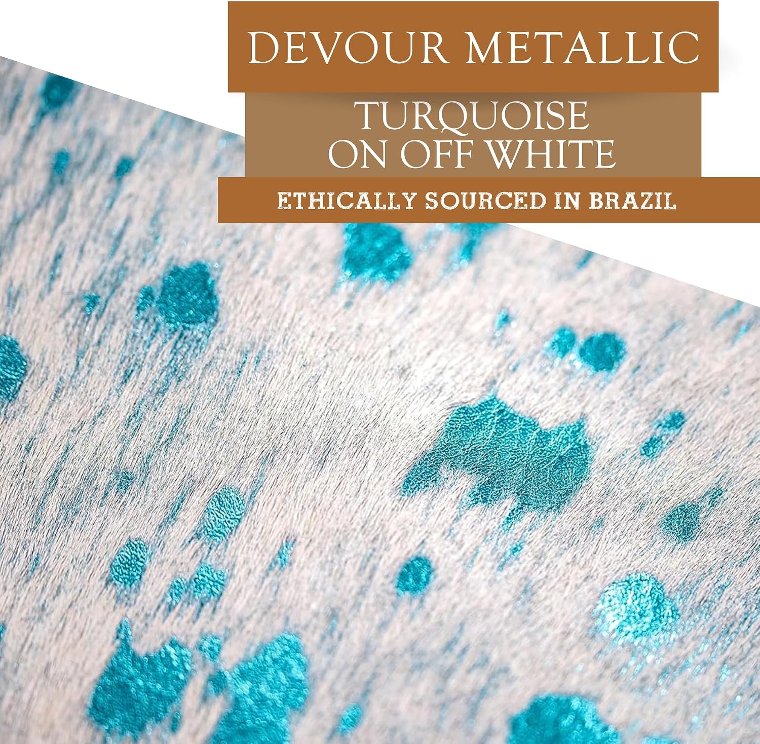 Sunshine Cowhides 100% Genuine Metallic Blue Turquoise on Off White Cowhide Rug - Modern Style Animal Skin Rug & Floor Carpet for Living Room, Bedroom, Kitchen & More - Extra Large (6x7-8 Ft.)