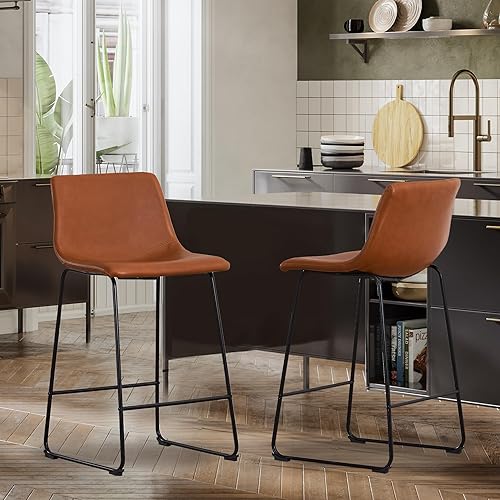 Miniatura 2 de Joysoul Juego de 2 taburetes de bar de 26 pulgadas de altura de mostrador con respaldo y reposapiés, cuero sintético impermeable, asiento ergonómico