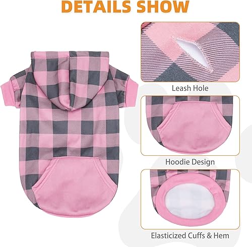 Miniatura 9 de KOOLTAIL Sudadera a cuadros con capucha para perro, ropa para mascotas, suéter con sombrero y bolsillo para perros pequeños, medianos y grandes,