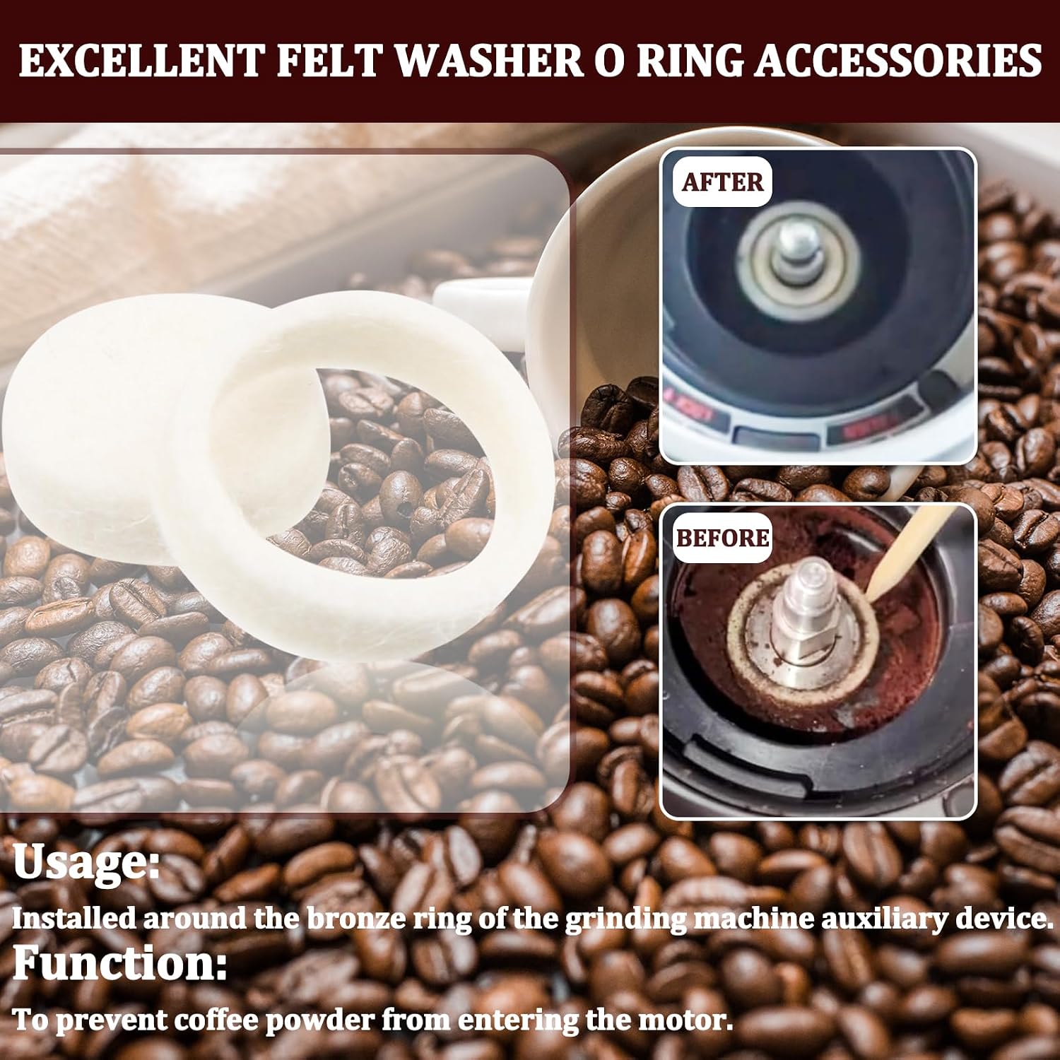 Felt Washer SP0001575 for Breville Espresso Machine Grinders Models Include BES870XL BES878 BES880 BES980 BCG820 Coffee Machine Cleaning Wool ring accessories 2PCS