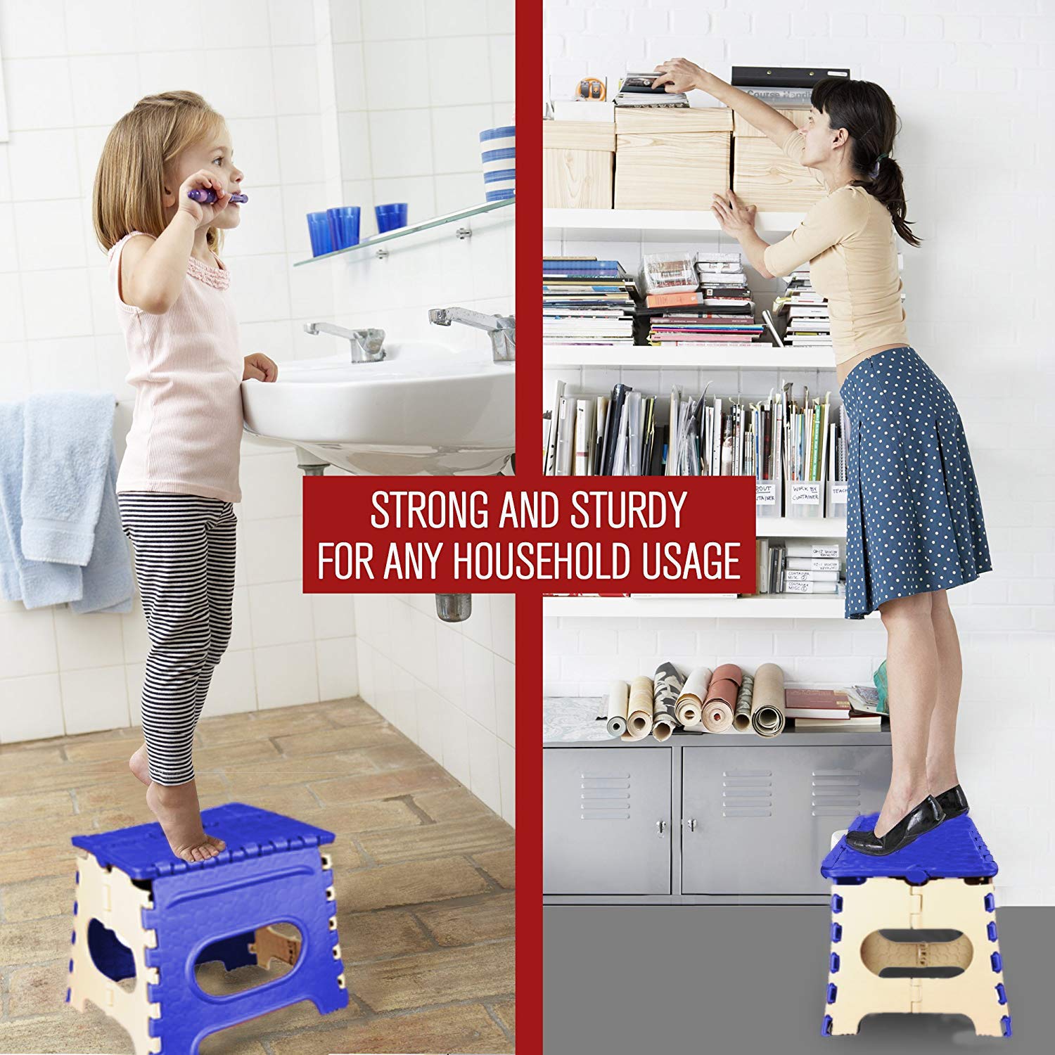 LAFILLETTE Folding Step Stool - 12 inch Height Premium Heavy Duty Foldable Stool for Kids & Adults, Kitchen Garden Bathroom Stepping Stool 4