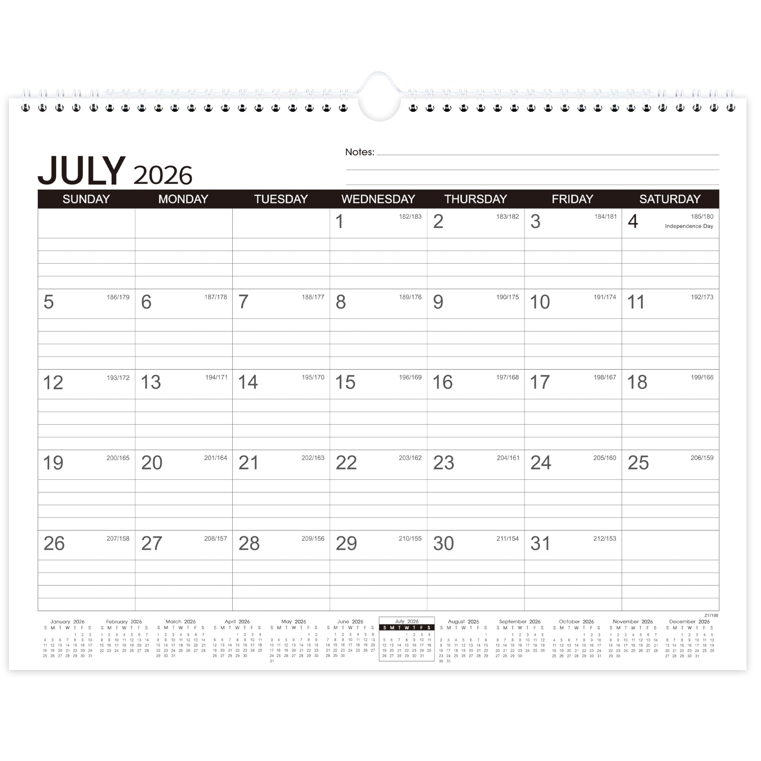 2026-2027 Wall Calendar - Desk/Wall Calendar 2026-2027, Jul.2026 - Dec.2027, 11-1/2"x14.68", Ruled Blocks, Spiral Bound, Monthly Calendar