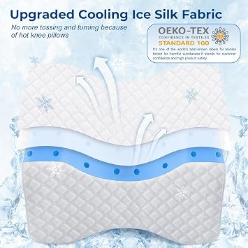 Leg Pillow for Side Sleeping, White | Cooling Gel Memory Foam Knee Pillow for Side Sleepers, Ice Silk Cover & Adjustable Strap, Relieves Hip, Sciatica & Back Pain