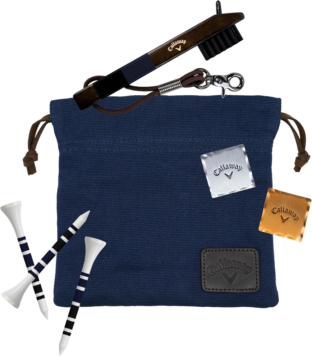 Callaway Heritage Golf Accessories Kit - Features a Premium Club Brush, valuables Pouch, tees and a Gold and Silver Metal Golf Ball Marker
