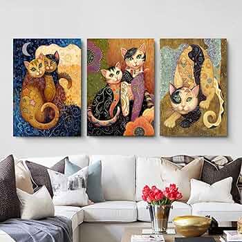 絵画。原画☆キャンバスF6【猫たちはソファーで楽しくゲームをしている】 絵画 額入り 壁掛け F6 千春 しあわせのねこ 複製画 1枚 日本