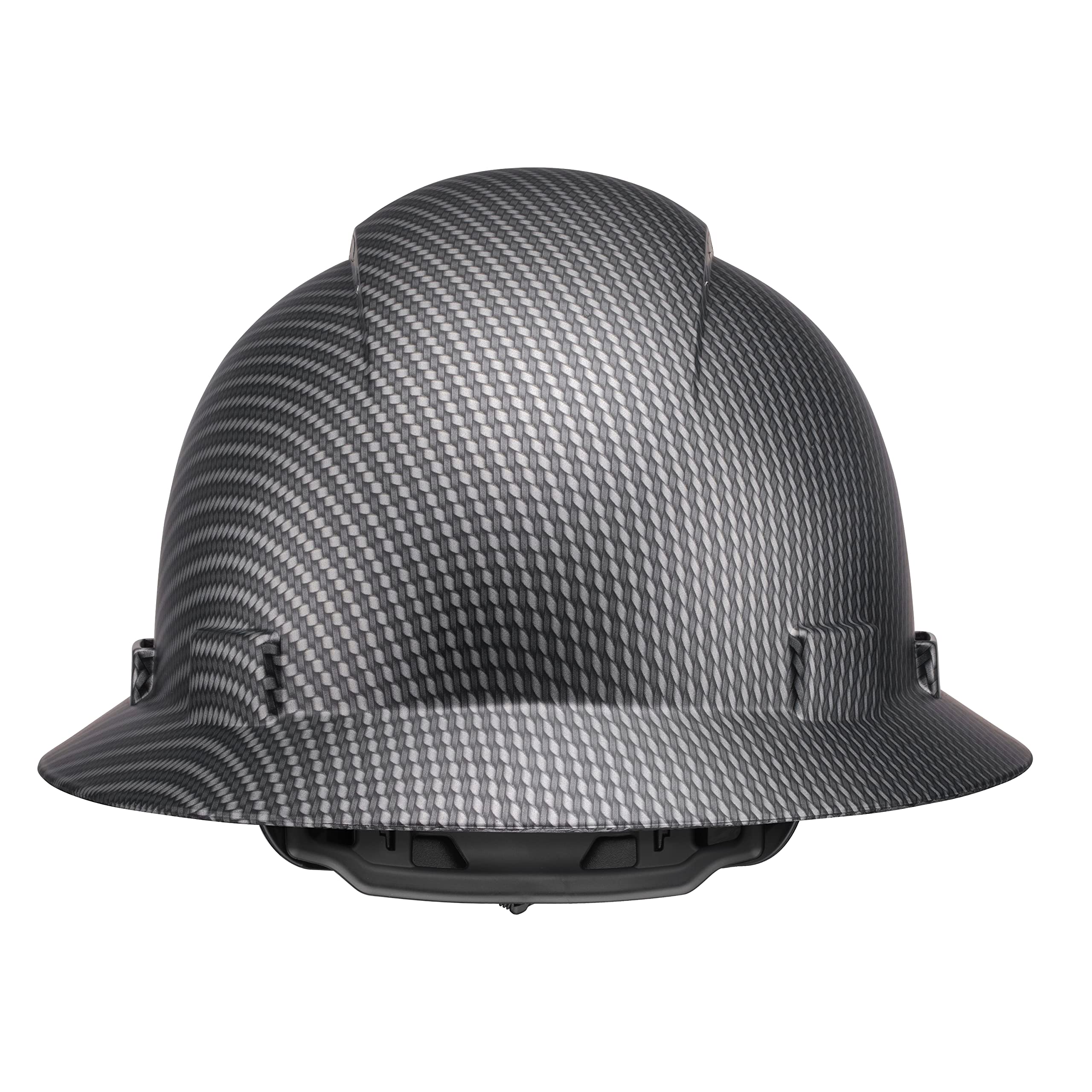 Casque de sécurité OSHA à large bord non ventilé gris argenté classique en fibre de carbone finition brillante avec suspension à 6 points