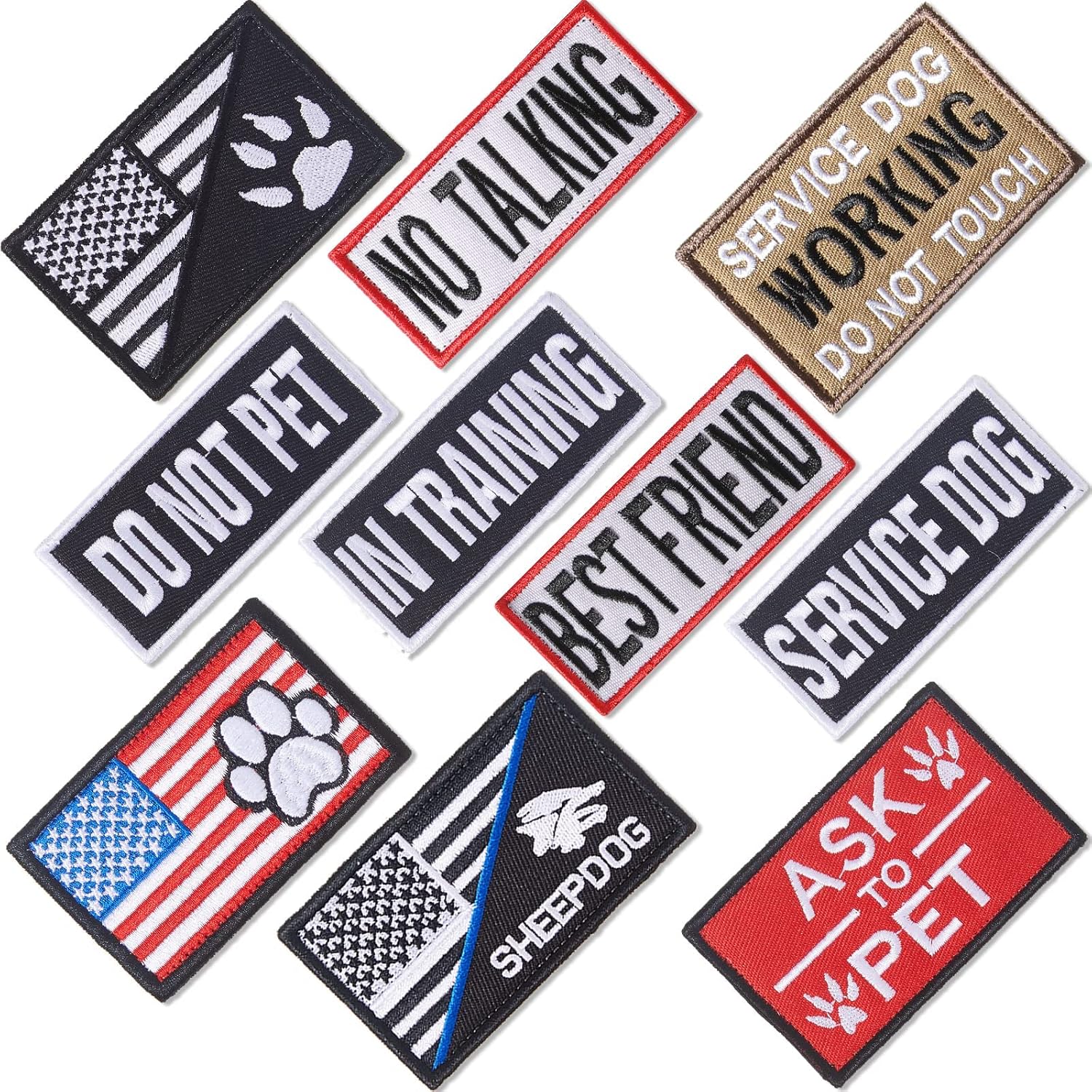10 Pieces Service Dog Patches Ask to Do Not Pet Patch Vest Removable Tactical Pet in Training Hook and Loop Harness American Flag Patch…