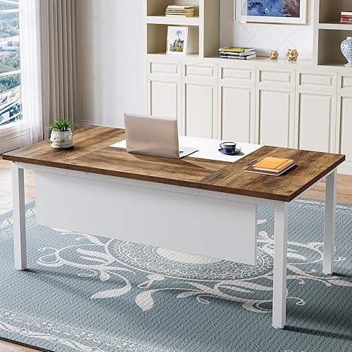 Miniatura 80 de Tribesigns Escritorio simple para computadora de 55 pulgadas, mesa de escritorio de oficina en casa para estación de trabajo, nogal oscuro + patas