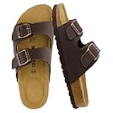 CUSHIONAIRE Lane Cork Footbed Sandals for Women – Comfortable Double Buckle Slip-On with Genuine Suede Footbed & Arch Support Slides for Women Footwear