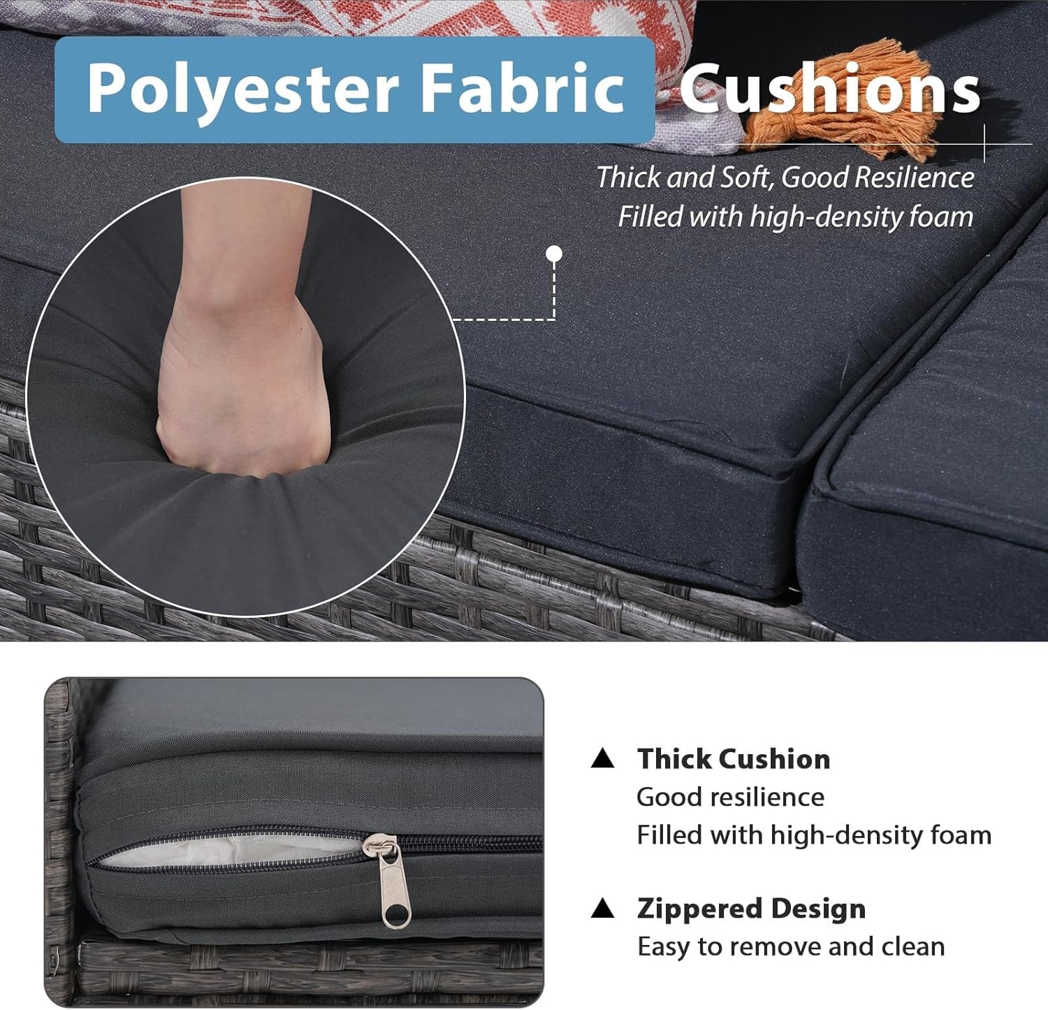 4 Piece Outdoor Patio Conversation Set All-Weather PE Rattan Wicker Sectional Patio Furniture Sets with Tempered Glass Coffee Table for Backyard Porch Balcony Poolside(Gray)