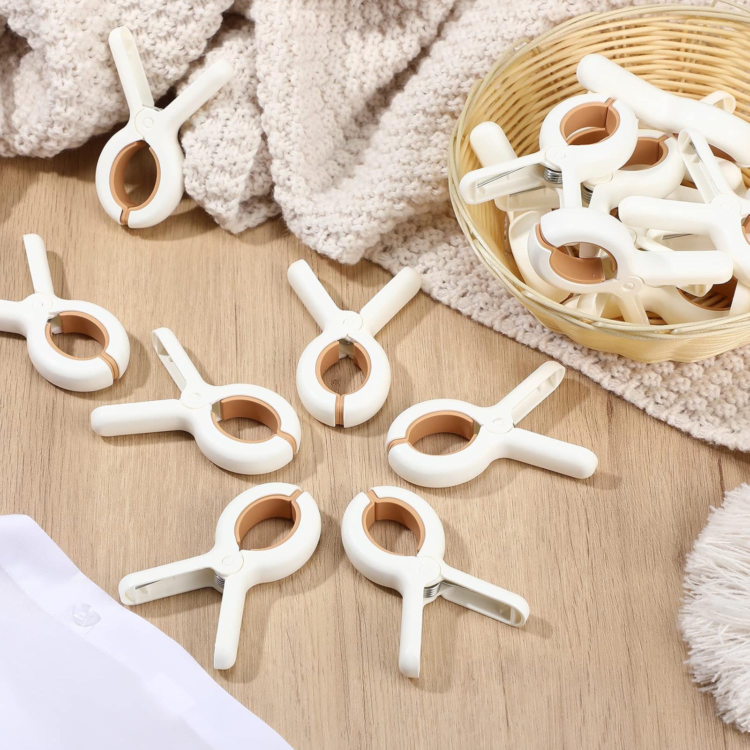Tanlade 48 Pcs Beach Towel Clips for Beach Chairs Beaches Towel Chair Clip Pool Chair Clips Plastic Clothes Pins Heavy Duty Laundry Quilt Drying Clothespin Holder to Dry Laundry on Clothesline(White)