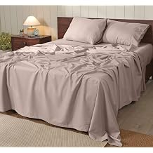 RUVANTI 100% Cotton Percale Sheets Queen Crisp Cooling Summer Bed Sheets for Hot Sleepers, Deep Pocket 14, Soft Peach Finish, Breathable & Durable Hotel-Style 4 Piece Set, Soft Mocha