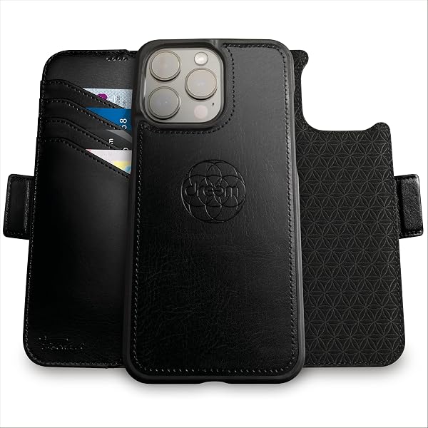 dreem Coque pour iPhone 15 Pro Max, Étui de Téléphone Révolutionnaire avec Support, en Cuir Végan, Coque Magnétique Détachable, Protection RFID, Boîte-Cadeau (Noir) - 1